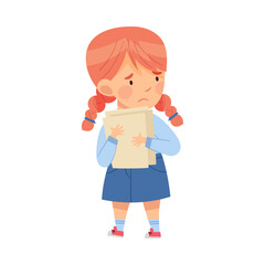Bullied Redhead Girl Standing Suffering from Mockery and Sneer at School Vector Illustration