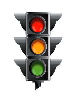 Traffic light with red, yellow and green color. Flat  illustration isolated on white background