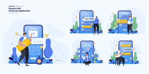 Illustration collection set about people with financial payment application