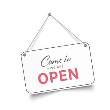 Come in we are open sign. Vector illustration