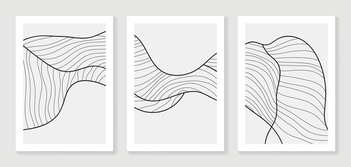 Abstract line art wall art background vector.