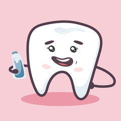 Water balance concept. Tooth with a bottle of water. Vector illustration in flat style