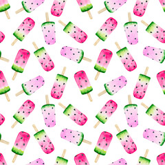 4018 Watermelon Slice Ice Cream Seamless Watercolor Pattern Design Tracery Texture Wallpaper Green Pink 