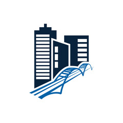 Bridge with Building logo design vector illustration, Creative Bridge logo design concept template, symbols icons