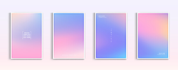 Pastel gradient backgrounds vector set. Soft tender pink, blue, purple and orange colours abstract background for app, web design, webpages, banners, greeting cards. Vector illustration design
