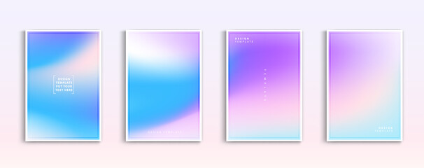 Fototapeta premium Pastel gradient backgrounds vector set. Soft tender pink, blue and purple colours abstract background for app, web design, webpages, banners, greeting cards. Vector illustration design