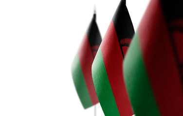 Small national flags of the Malawi on a white background