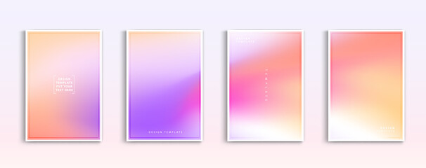 Pastel gradient backgrounds vector set. Soft tender white, orange, pink, purple and yellow colours abstract background for app, web design, webpages, banners, greeting cards. Vector illustration