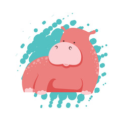 Cartoon Illustration of pink Hippo or Hippopotamus. Funny Animal Character in flat cartoon style
