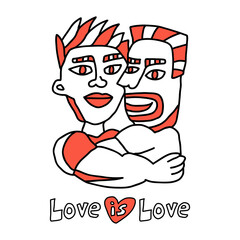 Two people embracing each other with love. Concept design to celebrate sexual diversity.