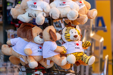 Plush toys with the inscription 