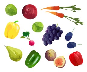 野菜 果物 フルーツ 手描き風イラストカット ベクター