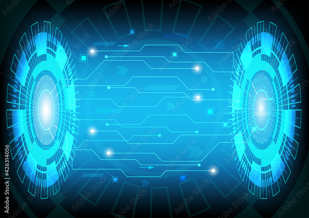 Poster abstract hi-tech background. future technology digital circuit network and circle shape innovation v