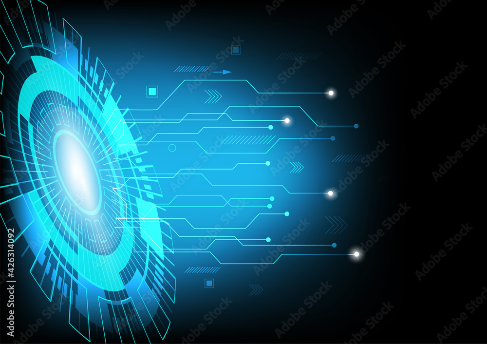 Poster abstract hi-tech background. future technology digital circuit network and circle shape innovation v