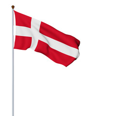 Denmark flag waving on white background. Realistic flags of the world. 3D Rendering