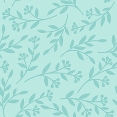 Pastel mint seamless floral pattern with leaf