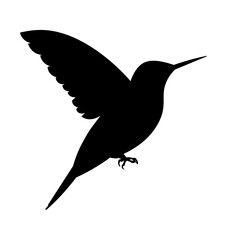 American tropical bird hummingbird stands and flaps its wings vector isolated silhouette on a white background