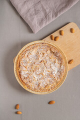 Top view to homemade tart with almond flour.