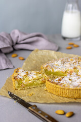 Selective focus to homemade almond pie on the table. 