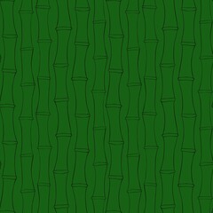 Bamboo contour pattern black line on green background seamless