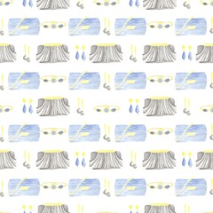 Watercolor pattern of evening accessories in blue and black