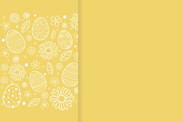 Easter background with cute with decorative eggs and flowers. Vector