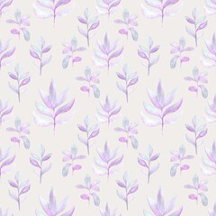 Fototapeta na wymiar watercolor sprigs herbarium Seamless pattern of lilac and pink