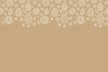 Simple Easter background with hand drawn eggs and flowers. Vector