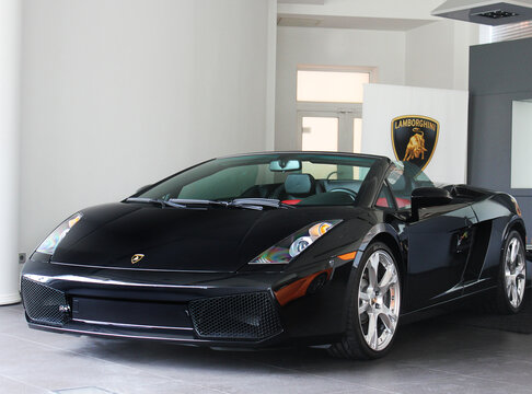 Kiev, Ukraine - July 7, 2013: Black Lamborghini Gallardo Spyder