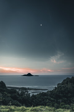 Idyllic sunset view of the Moutohora (Turtle Island) in New Zealand