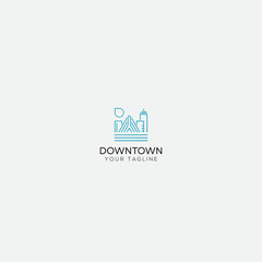 downtown Boston city skyline logo mono line