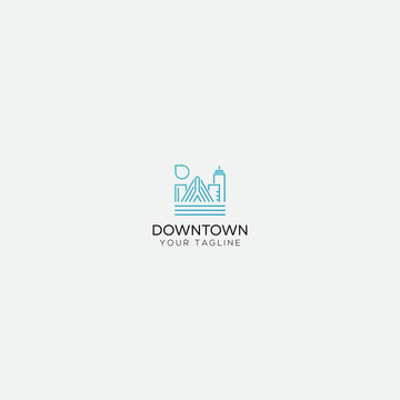 Downtown Boston City Skyline Logo Mono Line