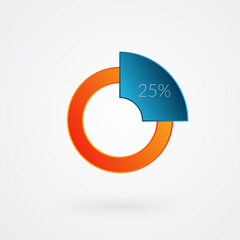25 percent isolated pie chart. Percentage vector, infographic gradient icon. Circle sign for business, finance, web design, download, progress