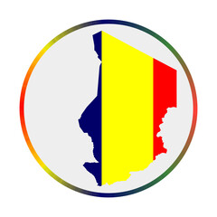 Fototapeta premium Chad icon. Shape of the country with Chad flag. Round sign with flag colors gradient ring. Radiant vector illustration.