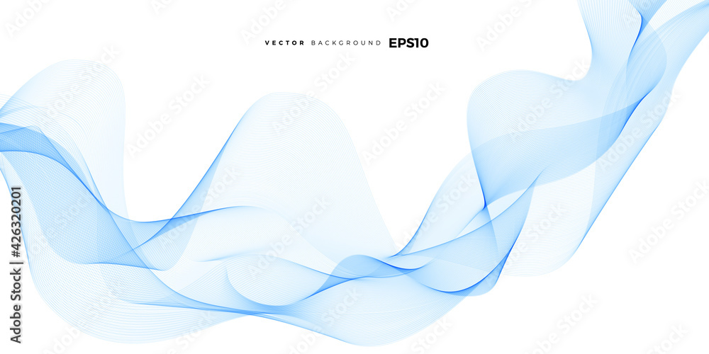 Wall mural wave vector element with abstract blue lines for website, banner and brochure, curve flow motion ill