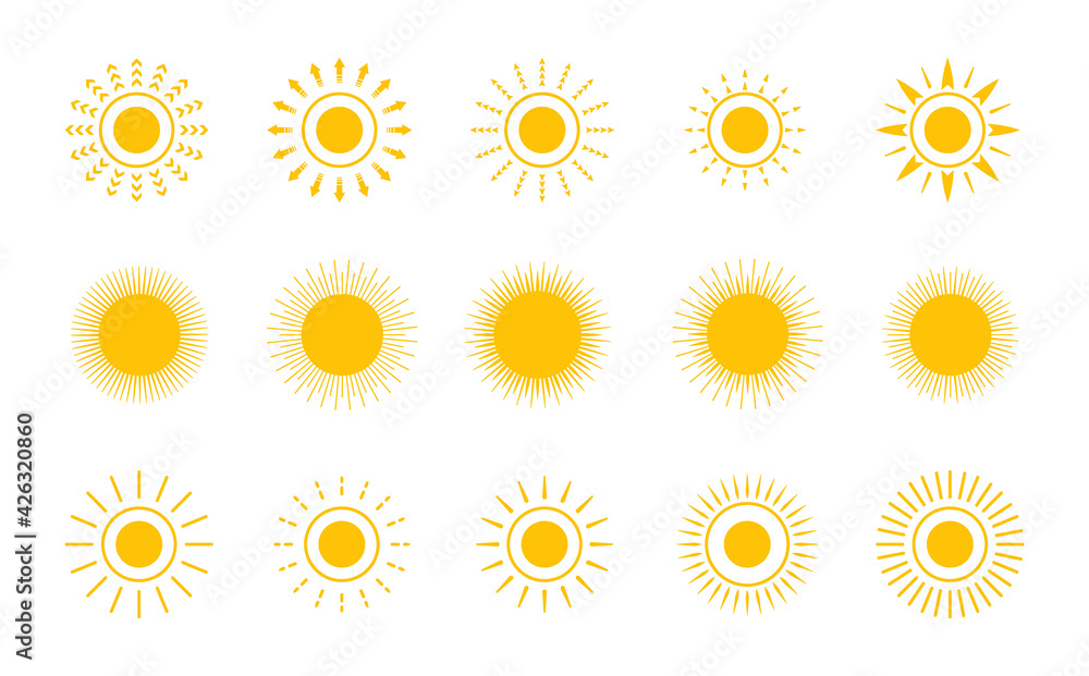Wall mural vector sun shapes. sun icon set stock illustration