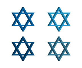 Jewish Star of David. Set of black vector icons isolated on white background.Symbol of Israel.David star icon simple.Jewish,hebrew symbol in blue color.