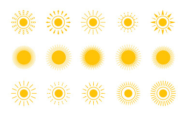 Vector sun shapes. Sun icon set stock illustration