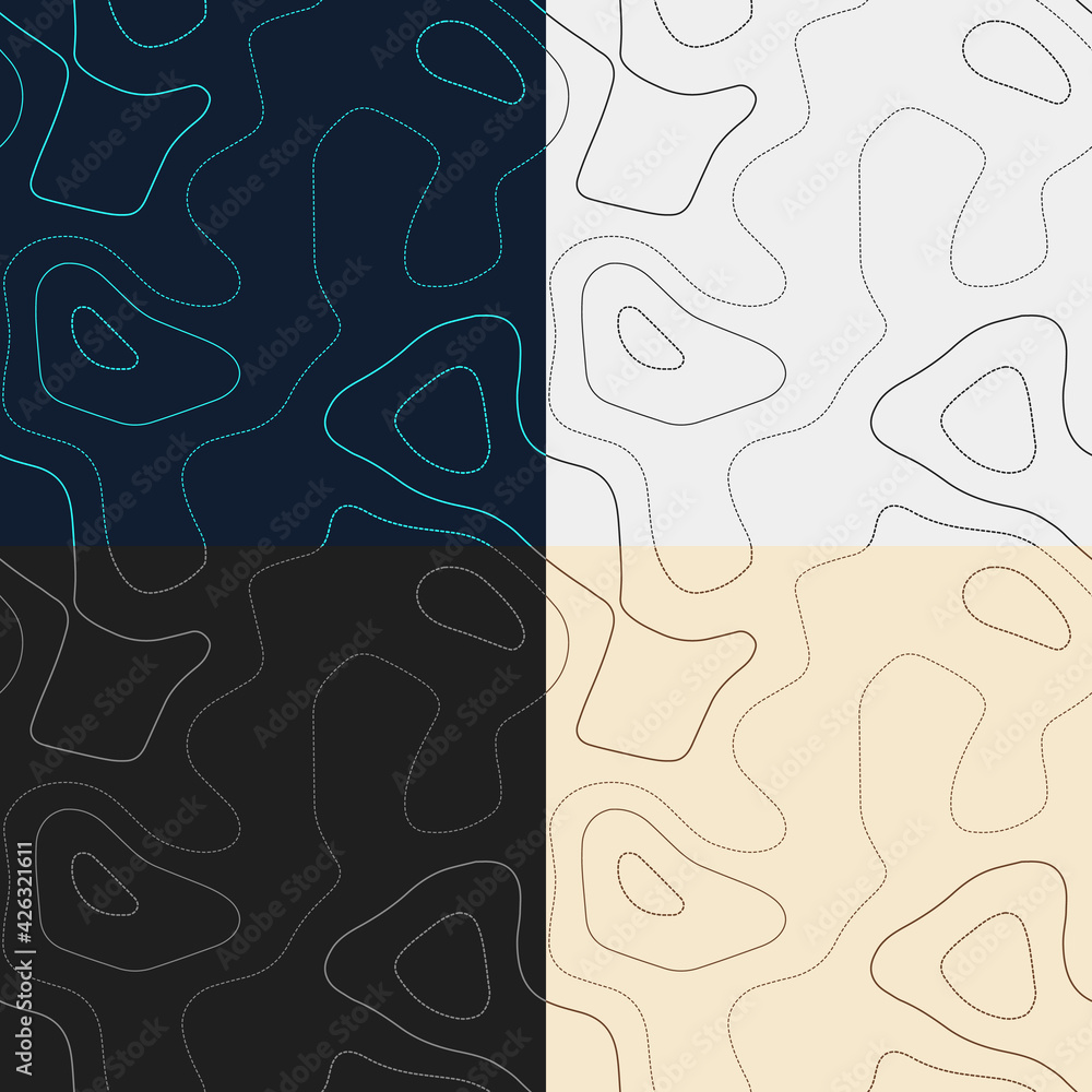 Poster topography patterns. seamless elevation map tiles. authentic isoline background. stylish tileable pa