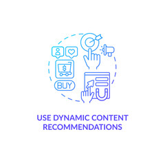 Use dynamic recommendations blue gradient concept icon. Social media promotion. Digital marketing. Smart predictive content idea thin line illustration. Vector isolated outline RGB color drawing