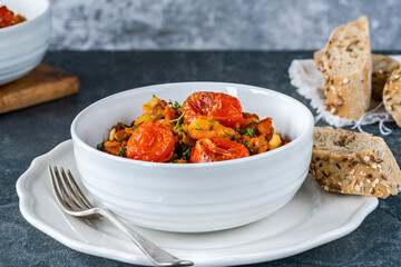Chorizo, lentil and prawn stew