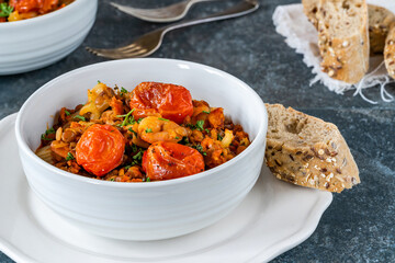 Chorizo, lentil and prawn stew