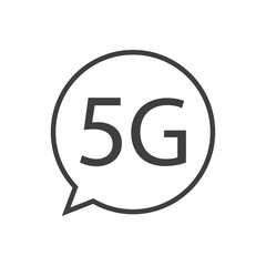 Logotipo de red inalámbrica o wifi de alta velocidad. Chat con texto 5G en burbuja de habla con lineas de color gris