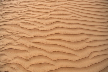 Naklejka na ściany i meble Desert. Sand dune. Sand texture. Wave pattern on the surface of the dune. Minimalism. Solid orange color palette. Grains of sand. Sandstone. No noise