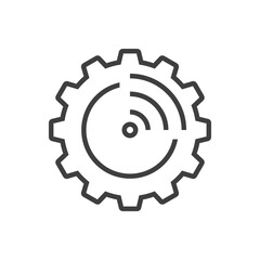 Logotipo de red inalámbrica o wifi de alta velocidad. Engranaje con olas con lineas de color gris