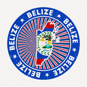 Belize round stamp. Logo of country with flag. Vintage badge with circular text and stars, vector illustration.
