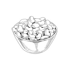Bowl full of soy beans, retro hand drawn vector illustration.