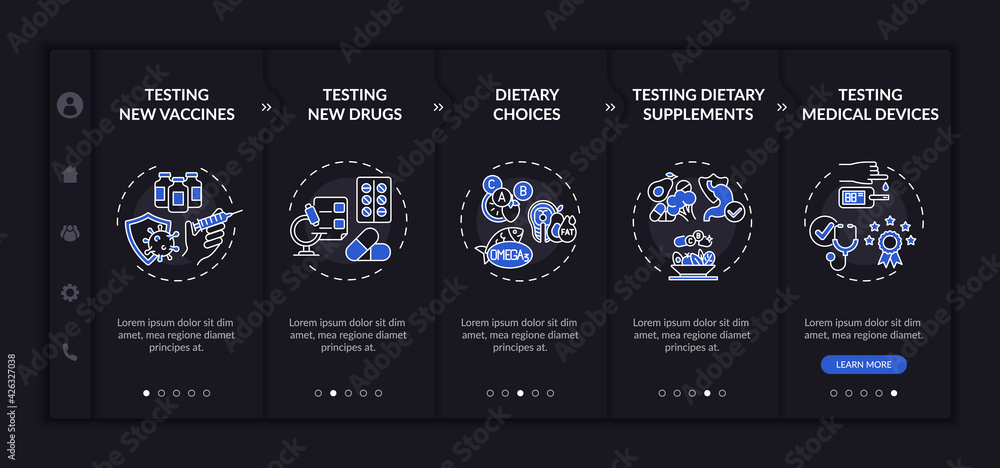 Poster research kinds onboarding vector template. responsive mobile website with icons. web page walkthroug