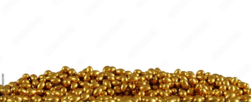 Poster golden eggs overlap celebration for easter day event on white background for copy space. 3d render. 