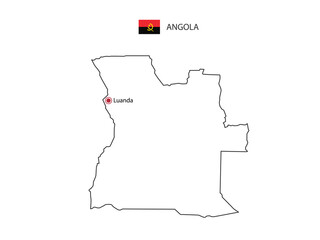 Hand draw thin black line vector of Angola Map with capital city Luanda on white background.